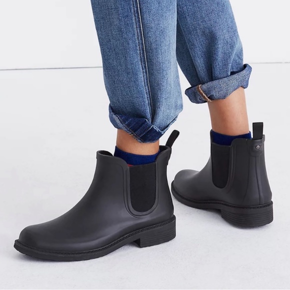 Madewell Shoes - Madewell Chelsea Black Slip On Ankle Rubber Rain Boots Size 8
